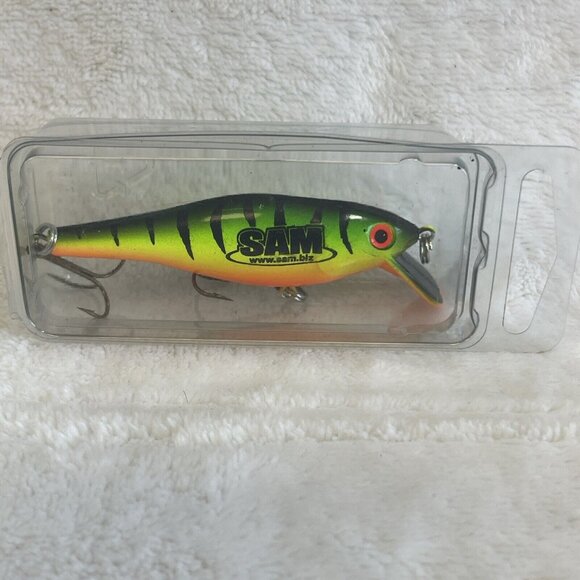 Vintage Sam Fishing Lure 3”‎ Double Triple Hook Green Yellow Orange - Picture 1 of 3